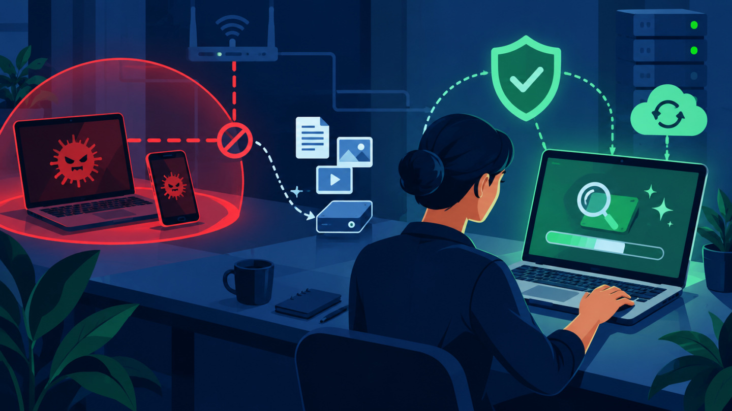 Ordinateur et téléphone isolés du réseau pendant une analyse antivirus