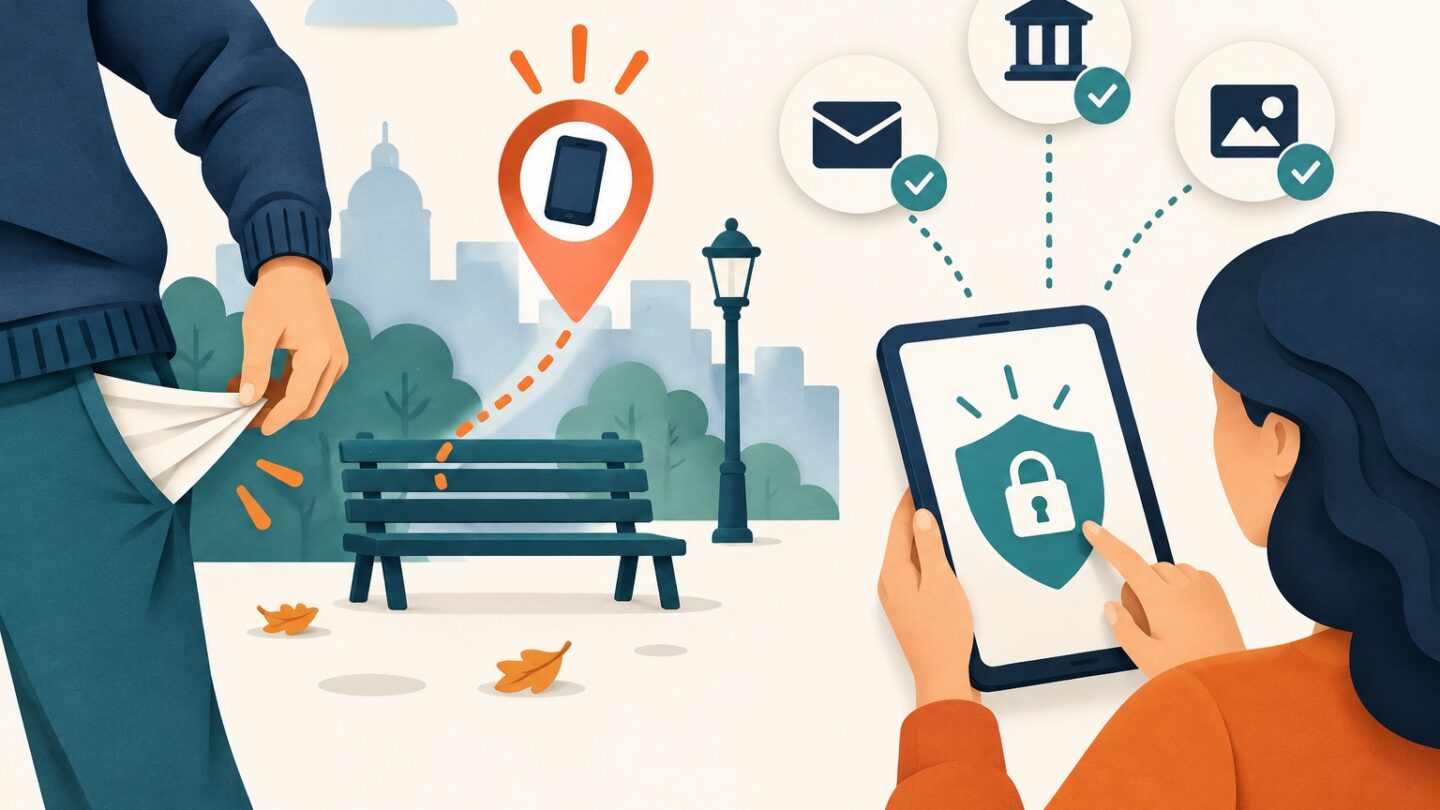 Propriétaire localisant et verrouillant à distance son téléphone perdu depuis un ordinateur
